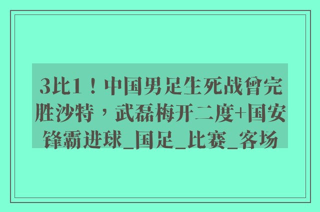 3比1！中国男足生死战曾完胜沙特，武磊梅开二度+国安锋霸进球_国足_比赛_客场