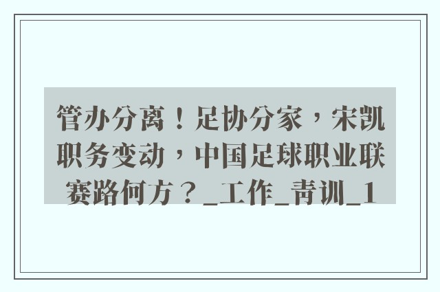 管办分离！足协分家，宋凯职务变动，中国足球职业联赛路何方？_工作_青训_1