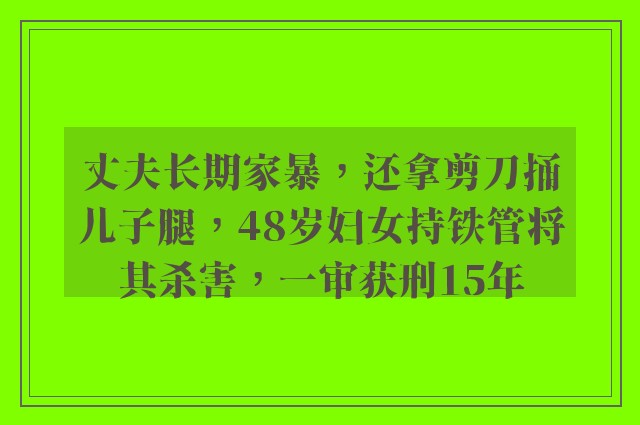 丈夫长期家暴，还拿剪刀捅儿子腿，48岁妇女持铁管将其杀害，一审获刑15年