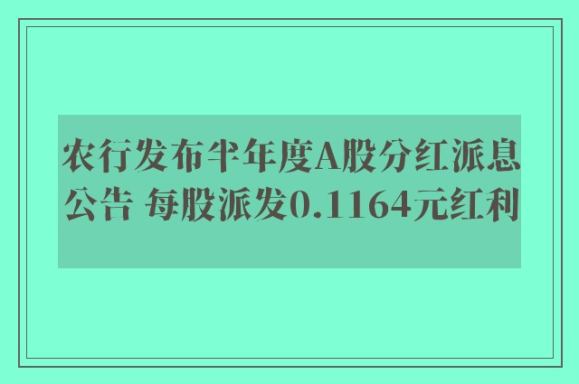 农行发布半年度A股分红派息公告 每股派发0.1164元红利